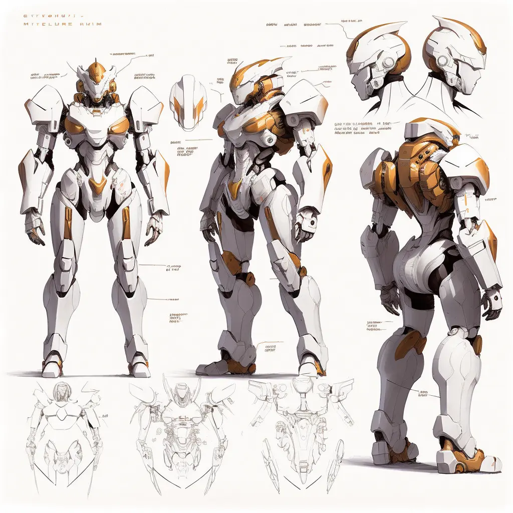 robot character design, concept design sheet, white background